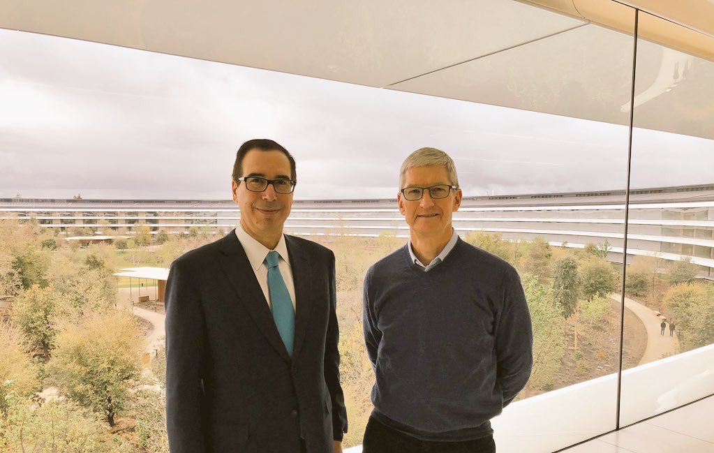 Tim Cook and Treasury Secretary Steven Mnuchin at Apple Headquarters