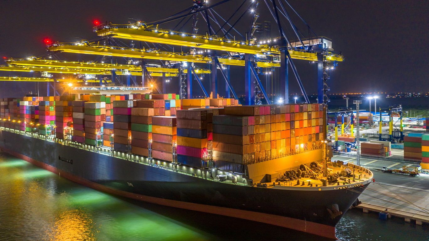 Cargo ship at an industrial port