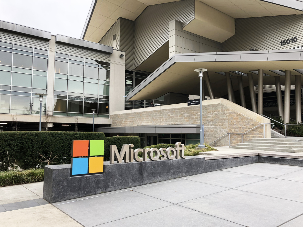 Microsoft sign in front of Redmond campus