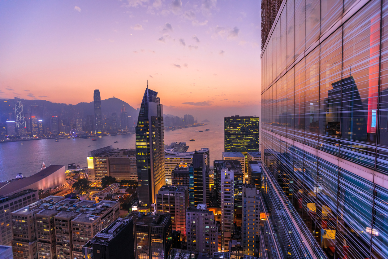 Sunset skyline of Victoria Harbour, Hong Kong