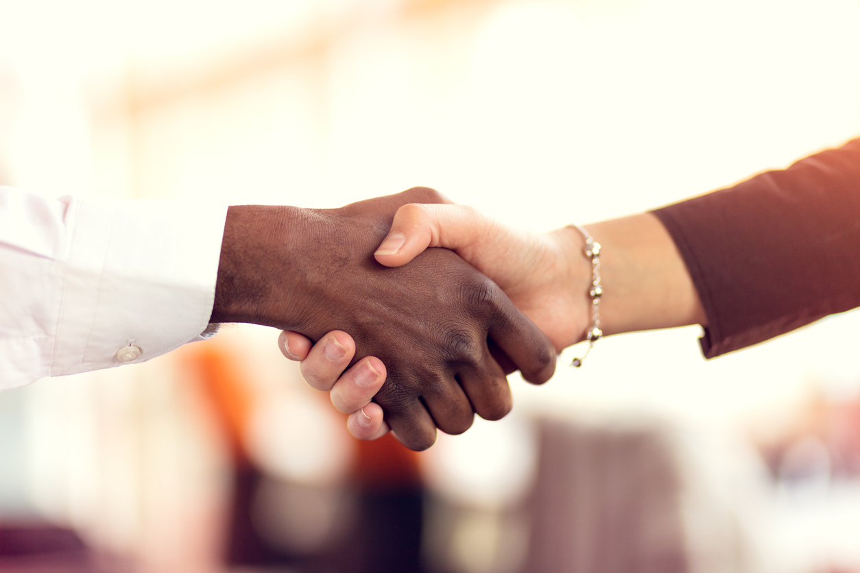 Two business professionals shaking hands