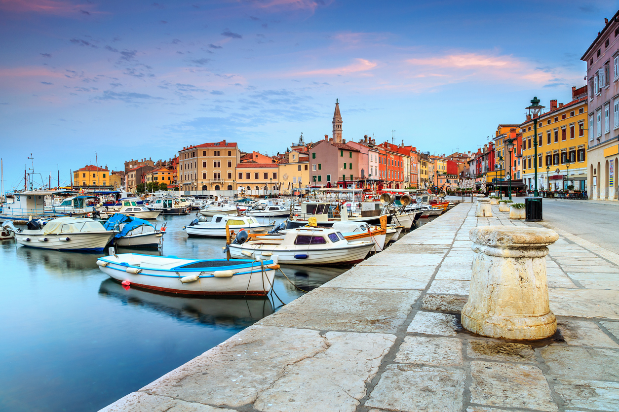 Stunning romantic old town of Rovinj with magical sunrise,Istrian Peninsula,Croatia,Europe