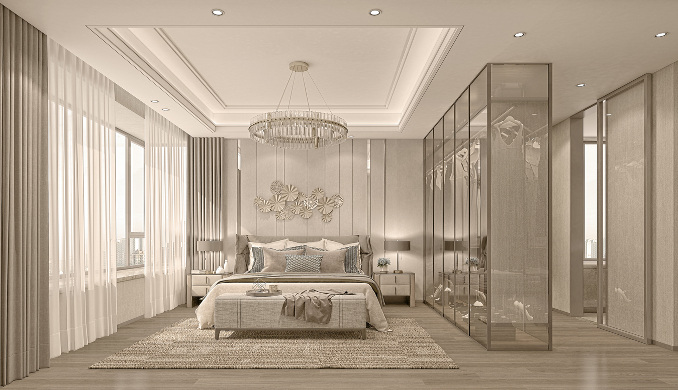 3d render. Modern bedroom interior.