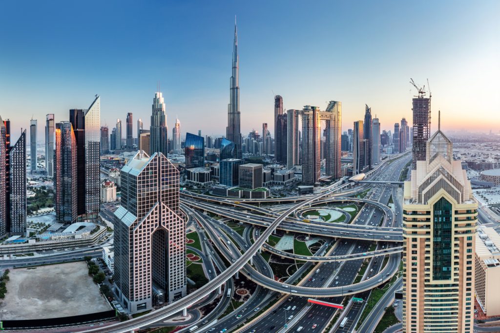 burj khalifa in dubai downtown skyscrapers highrise architecture at sunset