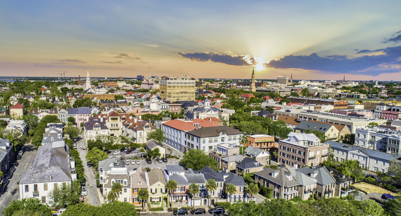 downtown charleston south carolina skyline aerial