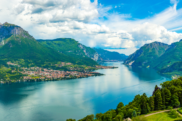 the lecco shore of lake como.