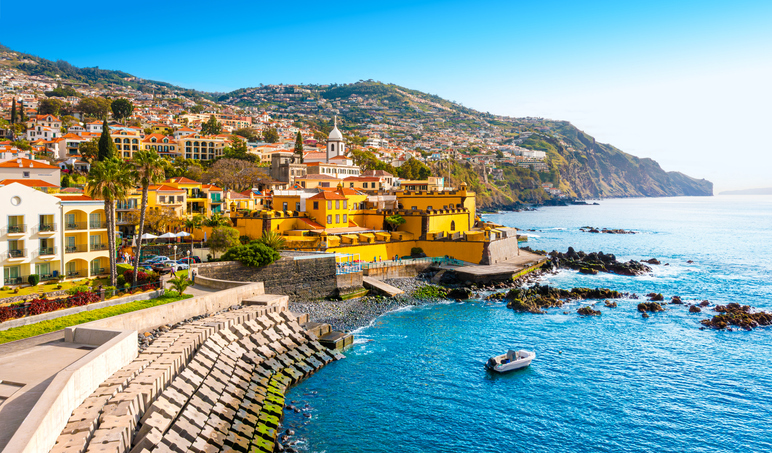 view of funchal and fuerte de madeira in the historical center. madeira island, portugal