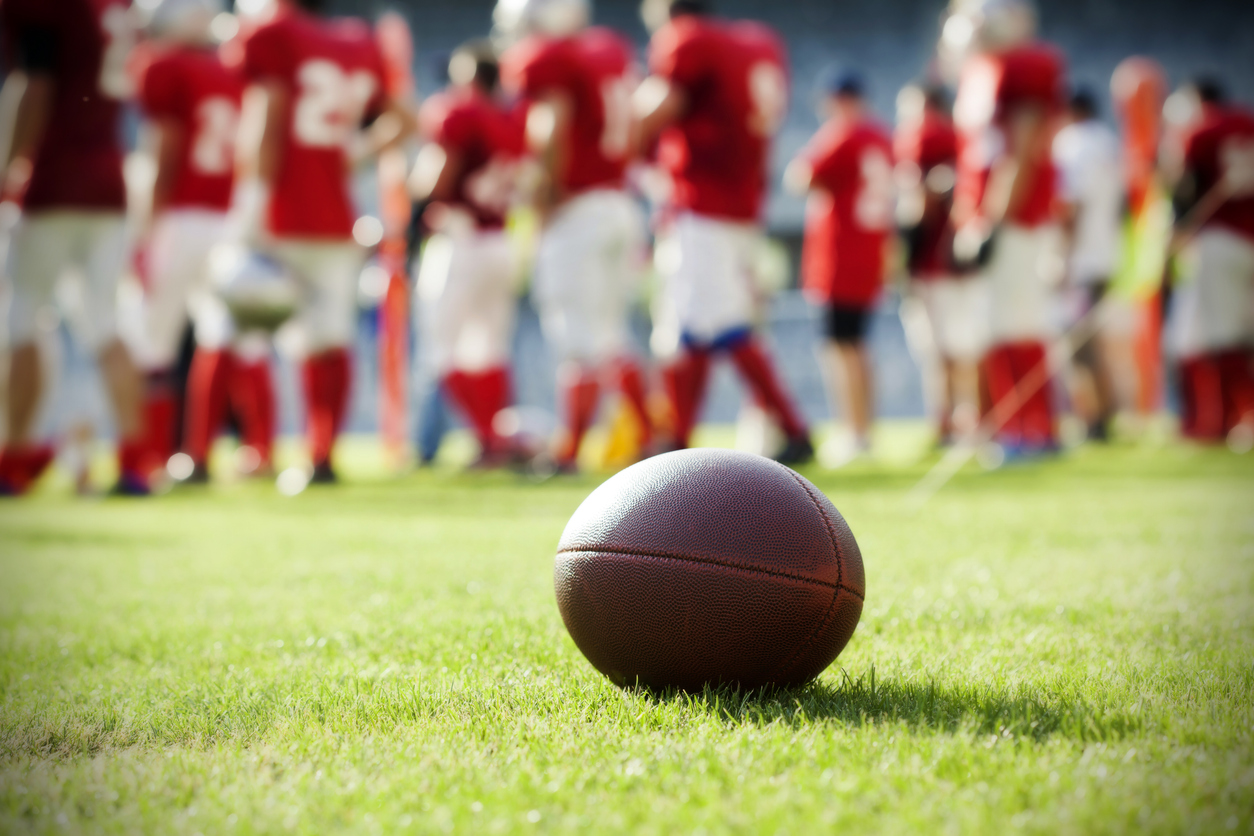 close up on an american football ball