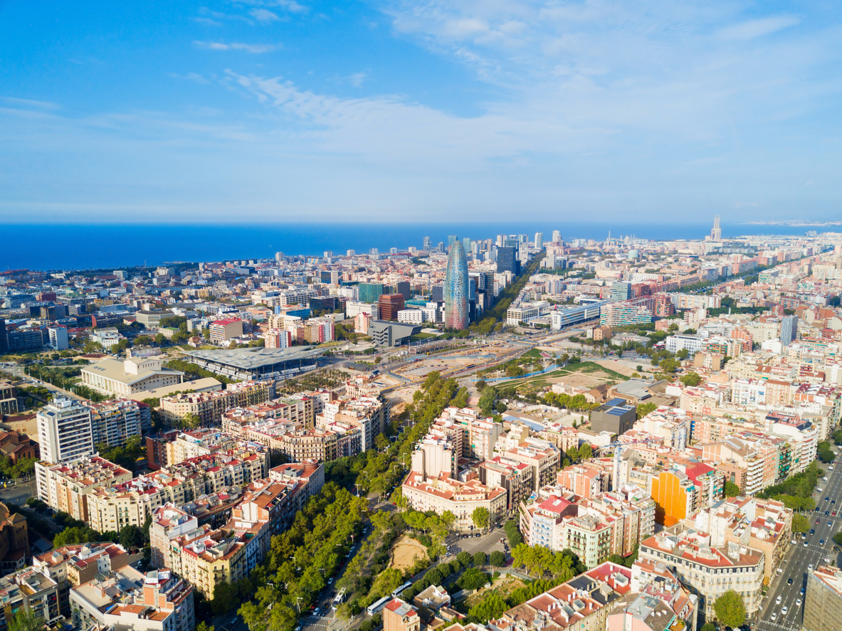 barcelona aerial panoramic view, spain