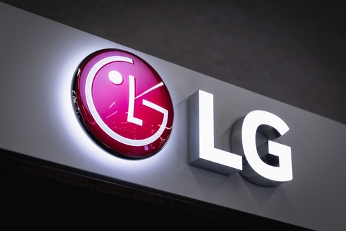 close up,on,the,lg,electronics,logo,on,a,decorative,wall