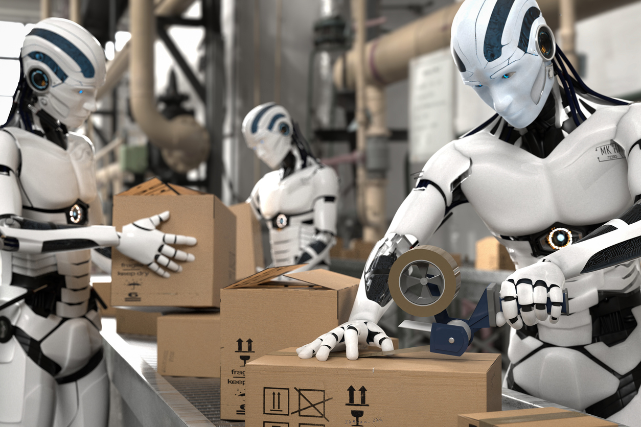 3d illustration robot as a worker in logistics