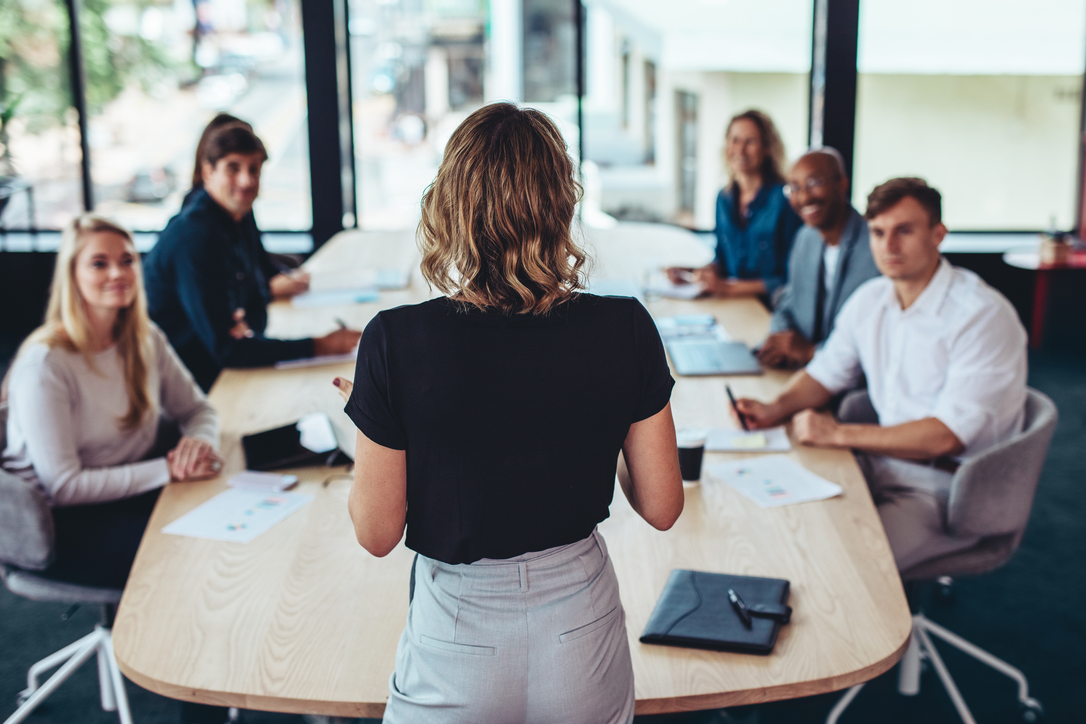 businesswoman addressing a meeting in office