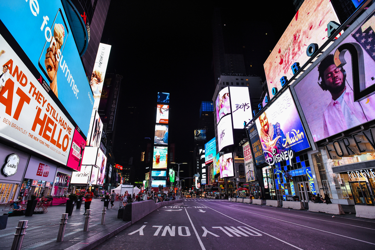 late night on 7th ave at times square manhattan, new york city